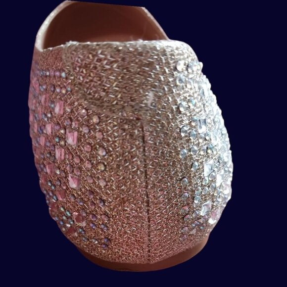 Fabulicious Rhinestone-Embellished Ballet Flats Color Nude Glitter Mesh Size 10 - Picture 8 of 13